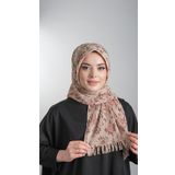 Bej Pratik Hazır Geçmeli Tesettür Eşarp Kesik Elyaf Piliseli Çiçek Desenli 1818D6_12