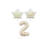 Bej Rakam ve Happy Bırthday Yazılı Yıldız Folyo Balon Seti Yaş 2