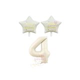 Bej Rakam ve Happy Bırthday Yazılı Yıldız Folyo Balon Seti Yaş 4