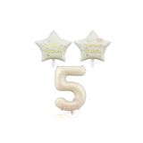 Bej Rakam ve Happy Bırthday Yazılı Yıldız Folyo Balon Seti Yaş 5