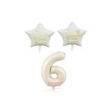 Bej Rakam ve Happy Bırthday Yazılı Yıldız Folyo Balon Seti Yaş 6
