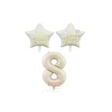 Bej Rakam ve Happy Bırthday Yazılı Yıldız Folyo Balon Seti Yaş 8