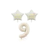 Bej Rakam ve Happy Bırthday Yazılı Yıldız Folyo Balon Seti Yaş 9