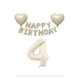 Bej Rengi Happy Bırthday Set Kalp ve Rakam Folyo Balon Seti Yaş 4