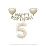 Bej Rengi Happy Bırthday Set Kalp ve Rakam Folyo Balon Seti Yaş 5