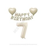 Bej Rengi Happy Bırthday Set Kalp ve Rakam Folyo Balon Seti Yaş 7