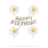 Bej Rengi Happy Bırthday Set ve Papatya Folyo Balon Seti