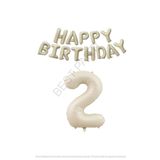 Bej Rengi Happy Bırthday ve Rakam Folyo Balon Seti Yaş 2