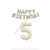 Bej Rengi Happy Bırthday ve Rakam Folyo Balon Seti Yaş 5