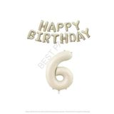 Bej Rengi Happy Bırthday ve Rakam Folyo Balon Seti Yaş 6