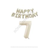 Bej Rengi Happy Bırthday ve Rakam Folyo Balon Seti Yaş 7