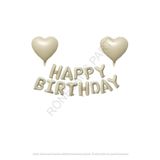 Bej Renk Kalp Folyo Balon ve Happy Bırthday Folyo Balon Seti