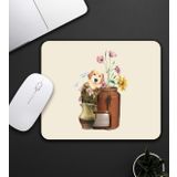 Bej Renk Köpek Ve Çiçek Motifli Mouse Pad 23x19cm Fare Altlığı Kaydırmaz Taban De590