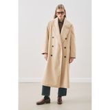 Bej Renkli Manuka Kadın KRUVAZE Yün Palto Uzun Kol Akrilik ve Düz Desenli Tasarım - M - L