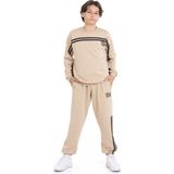 Bej Şerit Detaylı Bisiklet Yaka Erkek Çocuk Basic Eşofman Takımı 21263 - 10 - 11 Yaş