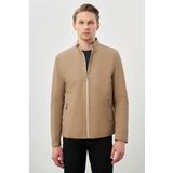 Bej Suni Deri Hakim Yaka Düz Yırtmaçsız Tam Astar Slim Fit Casual Deri Mont 1038245152