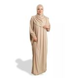Bej Tek Parça Namaz Elbisesi Viskon Düz 2503_12