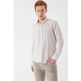 Bej Uzun Kollu Çizgili Biritli Yaka Pamuklu Likralı Casual Slim Fit Dar Kesim Gömlek 1004240233
