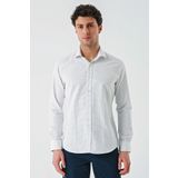 Bej Uzun Kollu Desenli Armürlü Cepsiz Pamuklu Klasik Slim Fit Dar Kesim Gömlek 1004240189