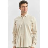 Bej Uzun Kollu Gofreli Biyeli %100 Pamuk Casual Slim Fit Dar Kesim Gömlek 1004240247