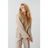 Bej V Yaka Oversize Kadın Triko Kazak MG2149