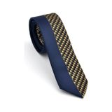 Bej Ve Lacivert Pano Desenli Dokuma Kumaş Slim Fit Kravat // Kpk016