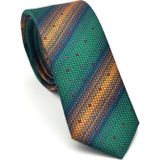 Bej Verev Desenli Zümrüt Yeşil Dokuma Kumaş Mendilli Slim Fit Kravat // SDK-2505-7