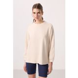 Bej Yumuşak Dokulu O Yaka Oversize Kadın Tunik Sweatshirt - 97303