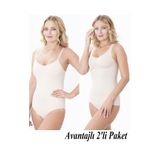 Bejamonti Kadın 2'li Paket Sıkılaştırıcı Toparlayıcı Çıtçıtlı ve Atlet Korse, Ten Renk, XL Beden