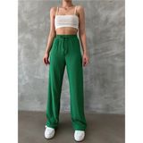 Bejna Kadın Palazzo Pantolon Beli Lastikli Yüksek Bel Bol Kesim %95 Polyester Yeşil Model - XL