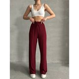 Bejna Kadın Palazzo Pantolon Yüksek Bel Lastikli Bol Kesim Örme Kumaş XL Model - Bordo