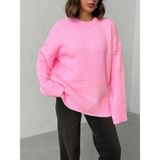 Bejna Kadın Yumuşak Dokulu Bisiklet Yaka Oversize Basic Triko Kazak - Pembe - S - M