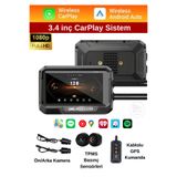 BEKAZE Motosiklet DVR 3.4” HD Çift Kamera CarPlay Android Auto GPS Su Geçirmez Set