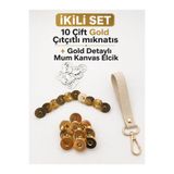 BEKER Alya trend Gold Çanta Mıknatısı Geçmeli ( 10'lu ), Mıknatıslı Çıtçıt + Gold Detaylı Krem Mum Kanvas Elcik İkili Set