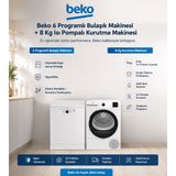 Beko Muhteşem Ikili Set 6 Programlı Bulaşık Makinası+ 8 kg Çamaşır Kurutma Makinası - Beyaz