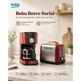 Beko Retro Serisi Nostaljik Set Filtre Kahve Makinesi ve Ekmek Kızartma Makinesi - Inox - Kırmızı