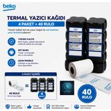 Beko X30 Tr - 300 Tr - 220 Tr - 400 Tr Yazarkasa Termal Pos Rulosu ( 4 Paket - 40 Adet )