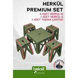 Beksit Outdoor Herkül Katlanır Kamp Masa-Tabure Takımı Reflektörlü (Çantalı-Bej) - Haki Yeşil