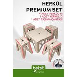 Beksit OUTDOOR Herkül Katlanır Kamp Masa-Tabure Takımı Reflektörlü (Çantalı-Bej)