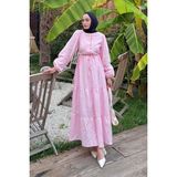 Bel Büzgülü Tesettür Elbise Pembe