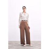 Bel Kemerli Saten Krep Pantolon - Camel