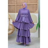 Bel Kuşaklı Kat Detay Elbise 6029 Lila - 44