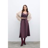 Bel Lastikli Deri Etek - Bordo - 38