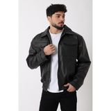Bel Lastikli Kapaklı Oversize Suni Deri Mont Pldp 2998_50447 - Siyah - XL