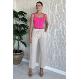 Bel Lastikli Paça Püsküllü Kadın Keten Pantolon P-00017847 - Taş - 44