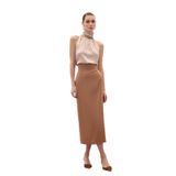 Bel Pile Detaylı Saten Etek - Camel