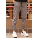 Bel Ve Paça Lastikli, Esnek Gabardin Kumaş, Pantolon - Gri - 33