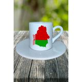 Belarus Ülke Bayrağı Bayrak Baskılı Türk Kahvesi Fincanı Tabaklı Kişiye Özel Model 1