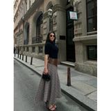 Belden Deri Garnili A-Kesim Uzun Desenli Etek