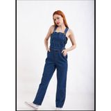 Beleza Store Kadın Kot Salopet Koyu Mavi Tulum Denim Uzun Kot Bahçivan Tulum - Koyu Mavi